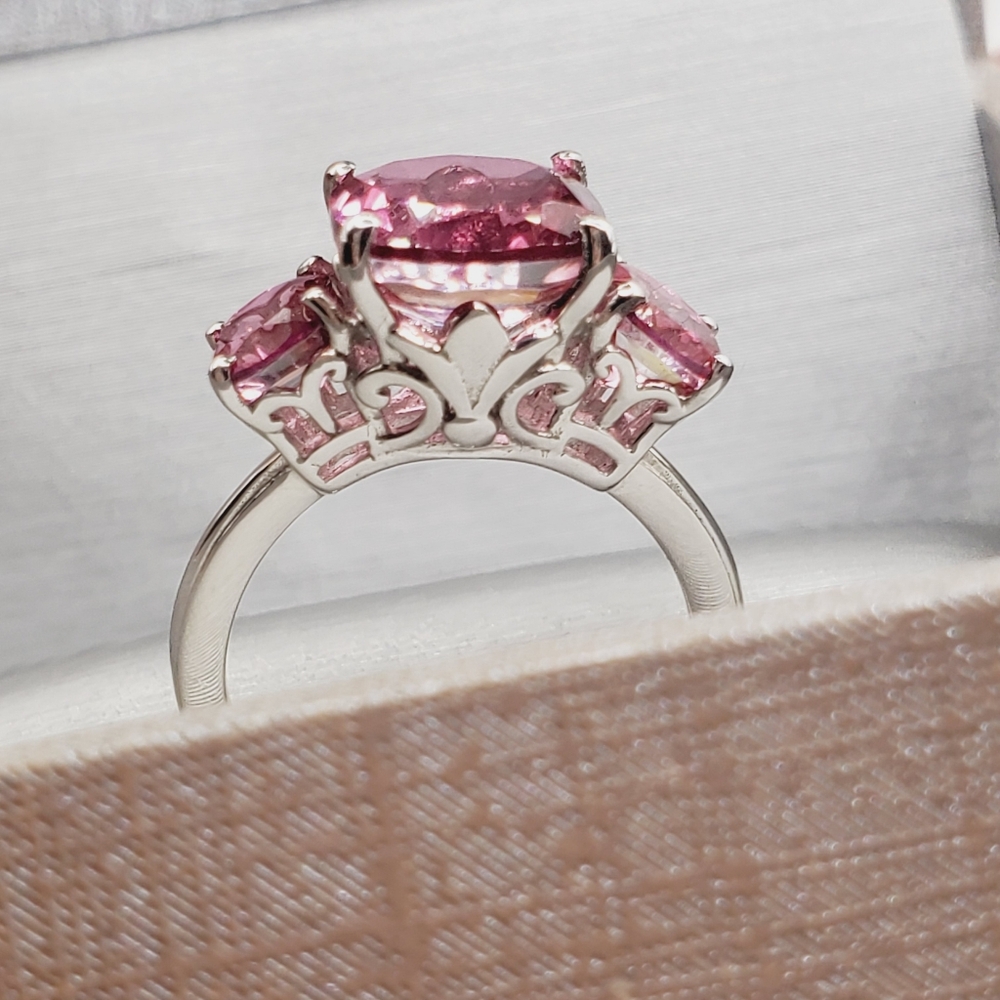 Pink Quartz Ring Cushion Cut Ring 925 Sterling Silver Ring - Picture 3 of 8
